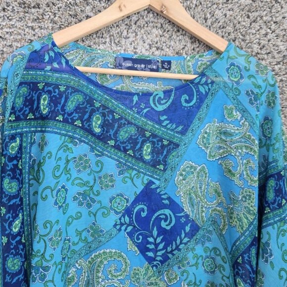Susan Graver Top Womens XL Blue Paisley Print Blouse Sheer Poncho Casual Ladies - Picture 4 of 7